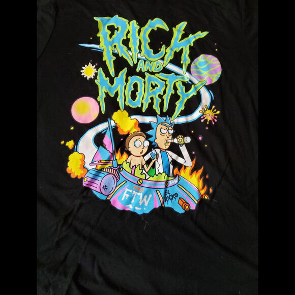 Rick and Morty Junior Large 11-13 T-Shirt Black Super Soft Graphic Women Curved - Picture 2 of 4